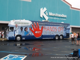 Hands Off My Health Care tour bus