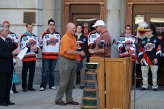 Komets Coach Al Sims and Allen County Commissioner Bill Brown