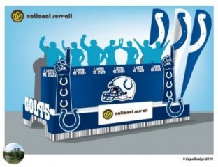 Artist’s rendering of the National Serv-All and the Indianapolis Colts float