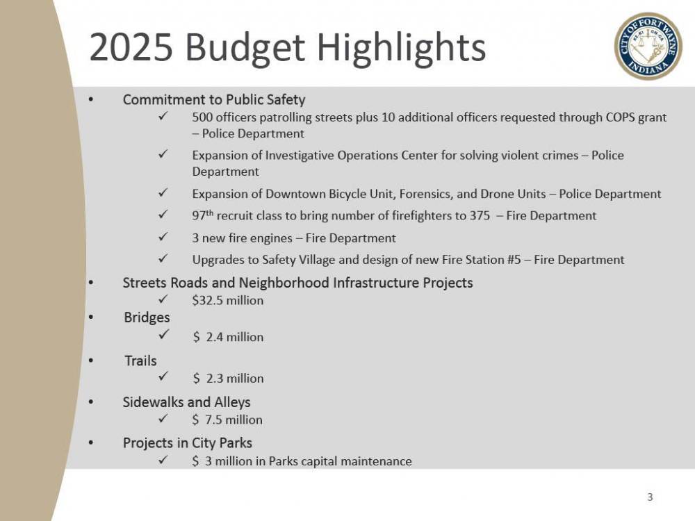 2025 Fort Wayne Civil City Budget slide presentation - slide 3