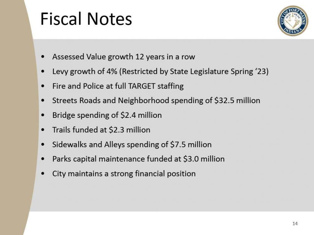 2025 Fort Wayne Civil City Budget slide presentation - slide 14