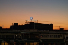 The GE sign at dusk