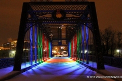 Holiday lights on the historic Wells Street Bridge