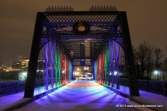 Holiday lights on the historic Wells Street Bridge