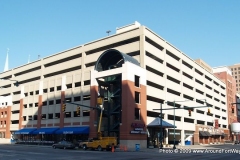 A mixed-use parking garage