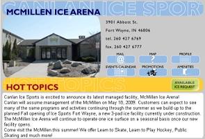 Screen capture of Canlan's McMillen Ice Arena page.