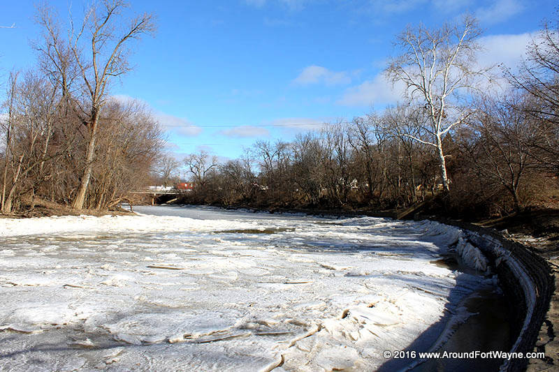 The frozen St. Marys River in Foster Park on January 29, 2016.