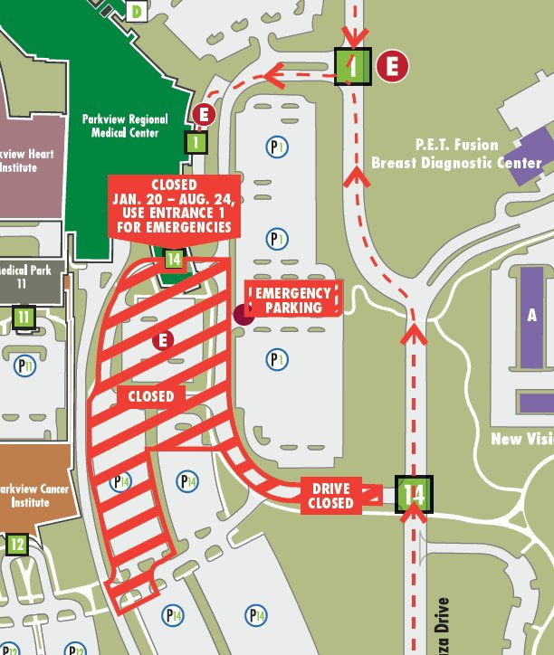 Parkview Regional Medical Center temporary entrance map