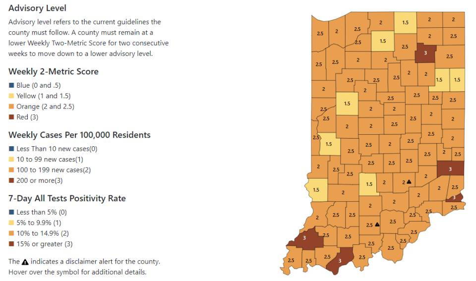 local COVID-19 public health restrictions Allen County Department of Health Indiana status map COVID-19