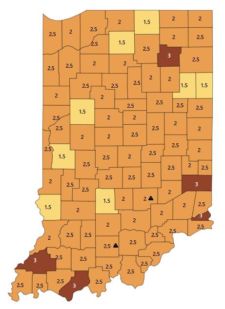 ISDH Indiana status map