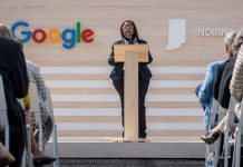 Fort Wayne Mayor Sharon Tucker at the announcement of the $2B Google Center coming to Fort Wayne, Indiana. Photo courtesy of the City of Fort Wayne.