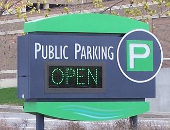One of the branded downtown parking signs